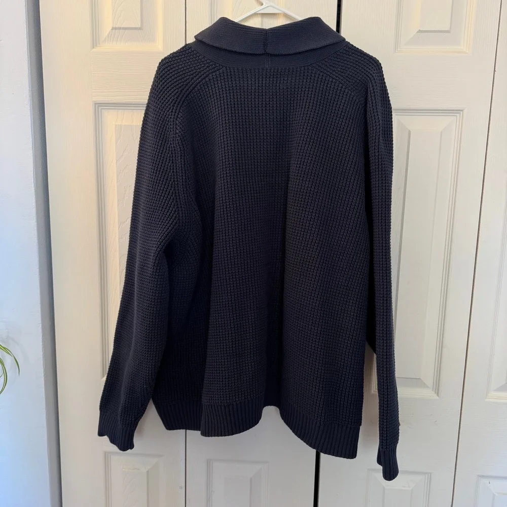Duluth Trading Co Burly Retirement‎ Shawl Collar Waffle Cardigan Navy 3XL